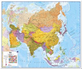 Large Political Asia Wall Map (Pinboard)