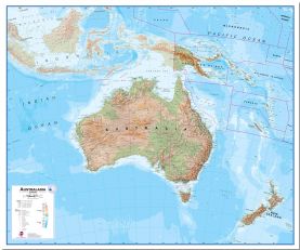 Large Physical Australasia Wall Map (Pinboard)