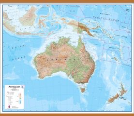 Huge Physical Australasia Wall Map (Wooden hanging bars)