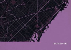 Barcelona City Street Map Print - Mauve