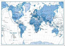 Large Children's Art Map of the World - Blue (Pinboard)