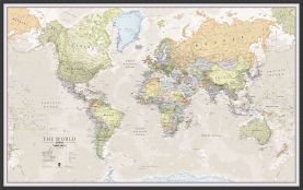 Large Classic World Map (Pinboard & wood frame - Black)