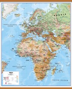 Physical Europe Middle East Africa (EMEA) Map (Wooden hanging bars)