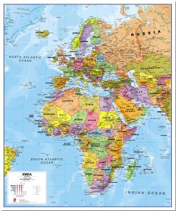 Political Europe Middle East Africa (EMEA) Map (Pinboard)