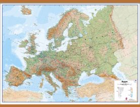 Large Physical Europe Wall Map (Wooden hanging bars)