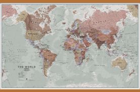 Huge Executive Political World Wall Map (Wooden hanging bars)