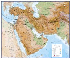 Large Physical Middle East Wall Map (Pinboard)