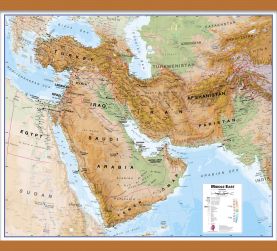Medium Physical Middle East Wall Map (Wooden hanging bars)