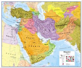 Large Political Middle East Wall Map (Pinboard)