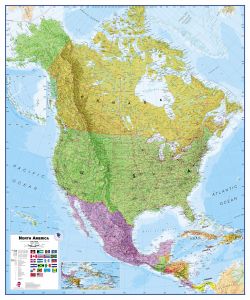 Large Political North America Wall Map (Paper)