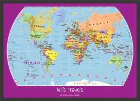 Medium Personalized Child's World Map (Wood Frame - Black)