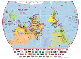Elementary School Upside-Down Political World Wall Map with flags
