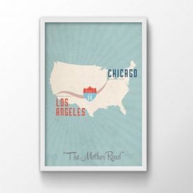 A3 Route 66 Map Print (Wood Frame - Black)