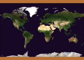 Medium Satellite Map of the World (Wooden hanging bars)