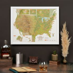 Scratch Off USA Whiskey Distilleries Print (Pinboard & wood frame - White)
