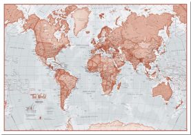 Large The World Is Art Wall Map - Red (Pinboard)