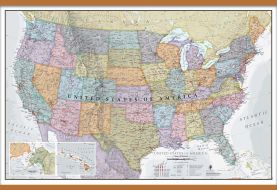 Large Classic USA Wall Map (Wooden hanging bars)