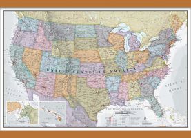 Medium Classic USA Wall Map (Wooden hanging bars)