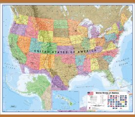 Huge Political USA Wall Map (Wooden hanging bars)
