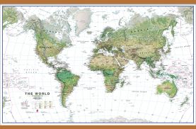 Huge Environmental World Wall Map - White Ocean (Wooden hanging bars)