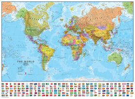 Large Political World Wall Map with flags (Paper)
