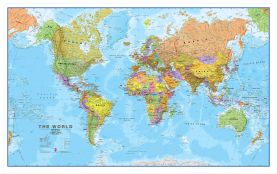 Large Political World Wall Map (Pinboard & wood frame - White)
