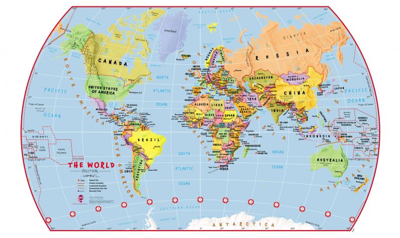 Elementary School Political World Wall Map