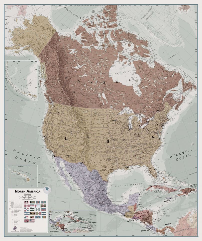 Executive Political North America Wall Map