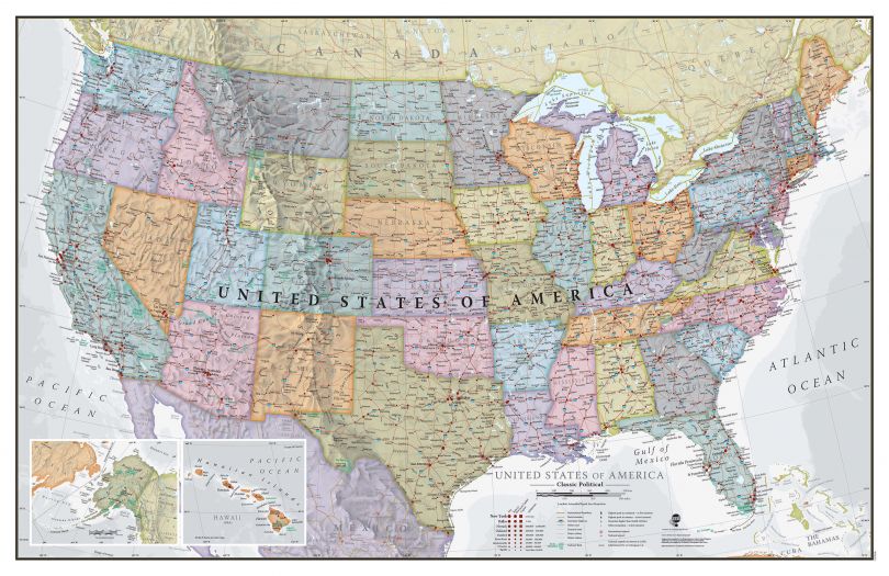 Medium Classic USA Wall Map (Paper Single Side Lamination)
