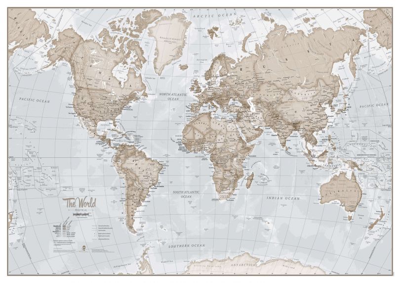 Large The World Is Art Wall Map - Neutral (Laminated)