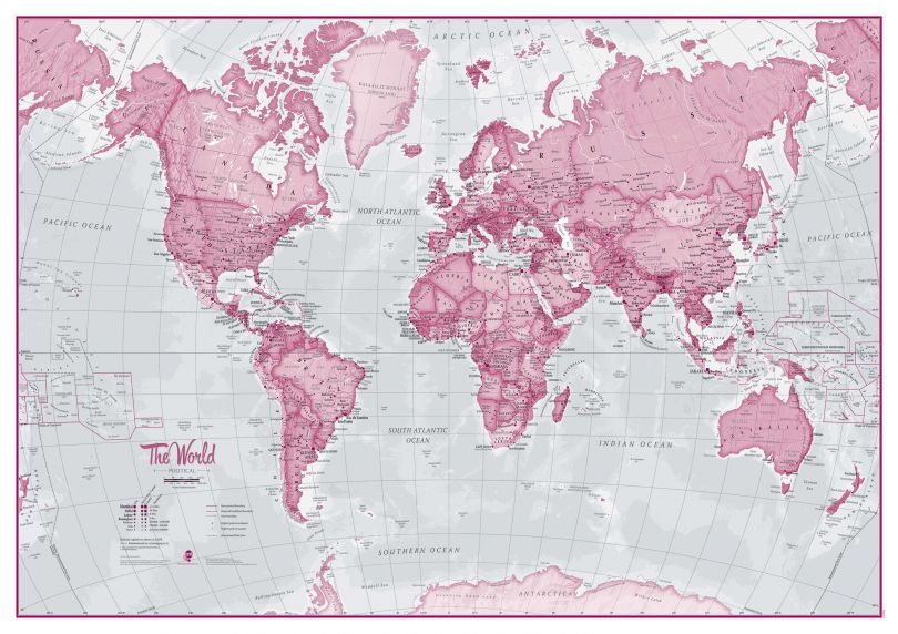 The World Is Art Wall Map - Pink