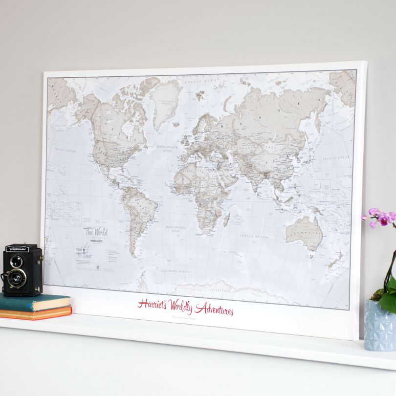Personalized World Is Art Wall Map - Neutral