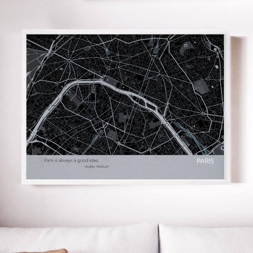 Paris City Street Map Print - Charcoal