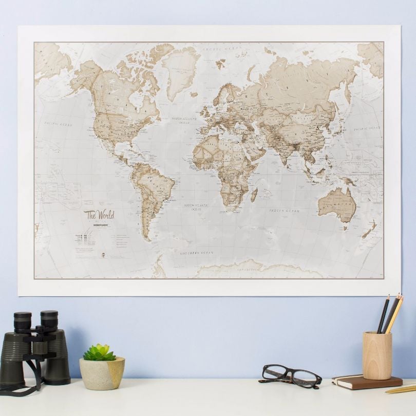Medium The World Is Art Wall Map - Neutral (Silk Art Paper)