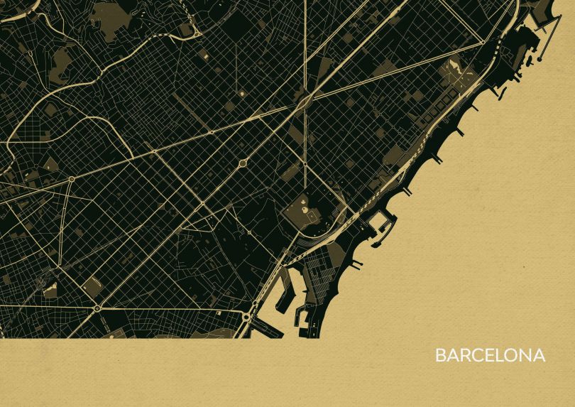 Barcelona City Street Map Print - Straw