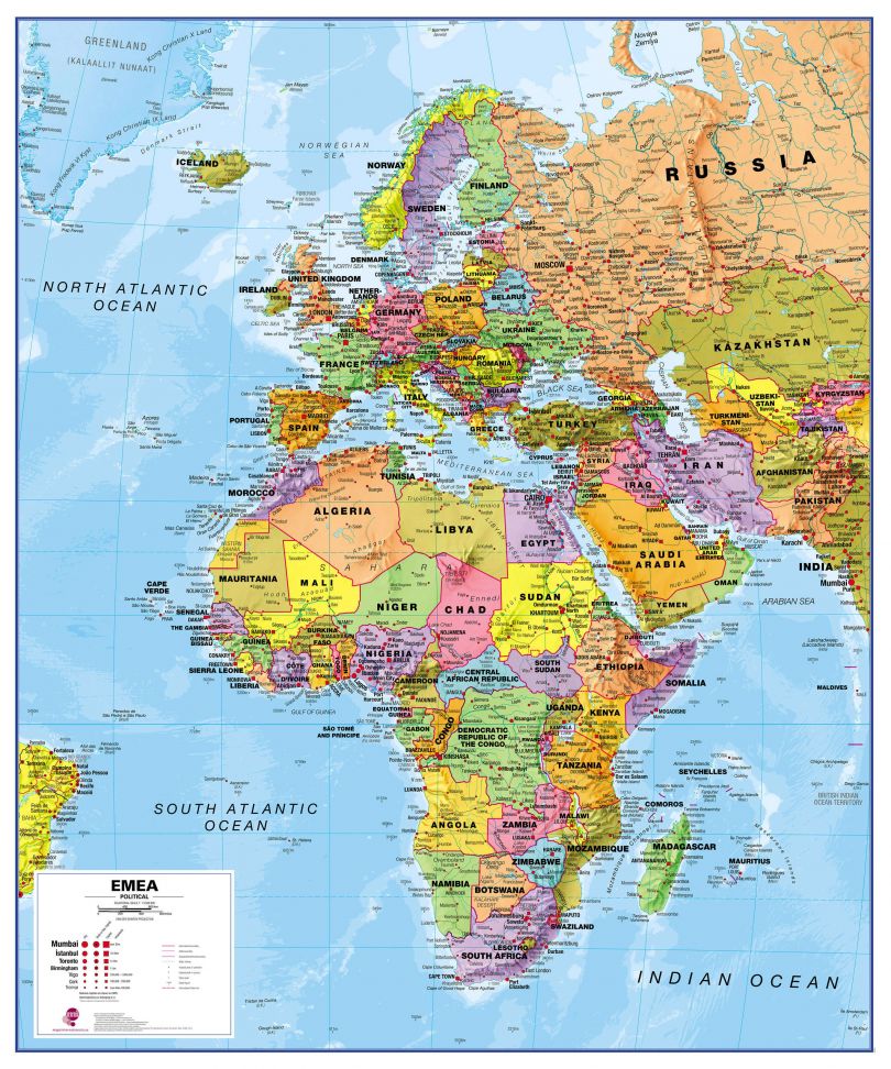 Europe Middle East And Africa Map | Politica Map Of EMEA