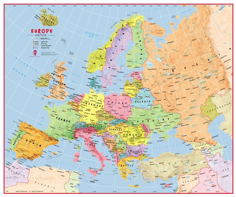 Elementary School Political Europe Wall Map