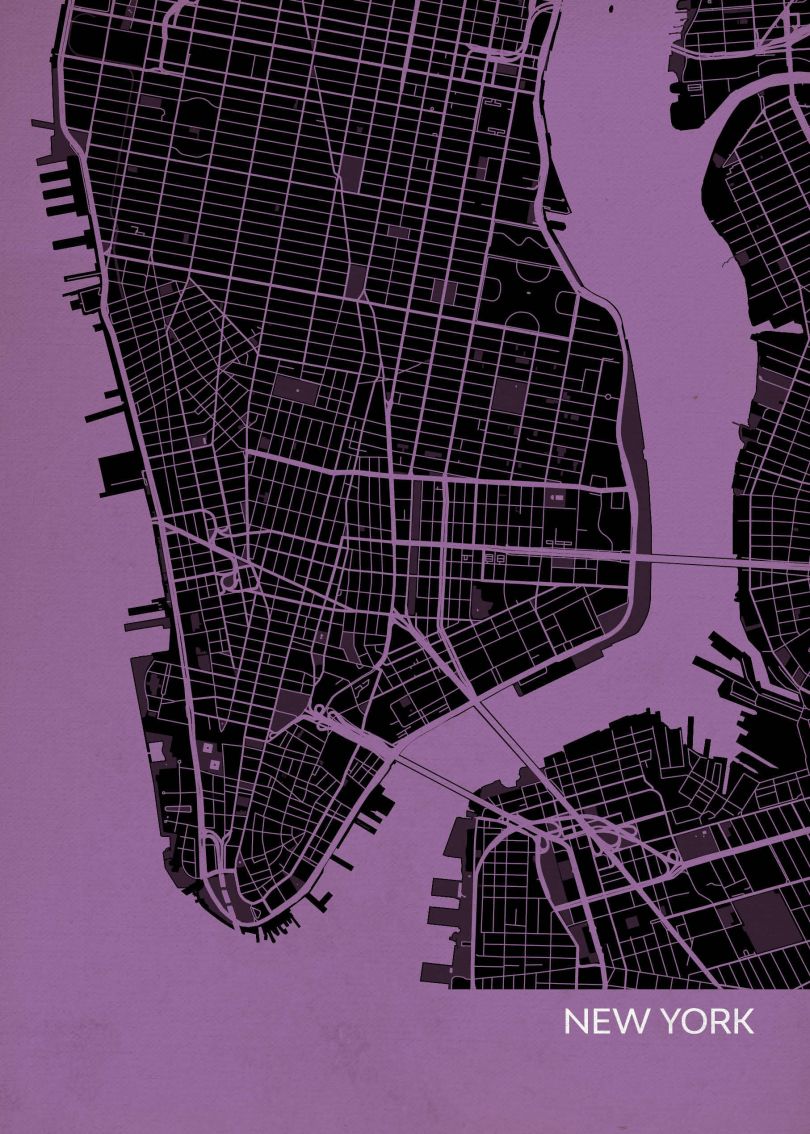 New York City Street Map Print - Mauve