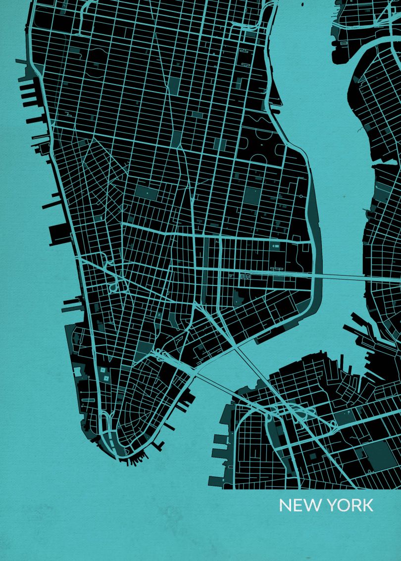 New York City Street Map Print Turquoise