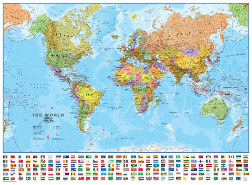 World Wall Map Political with flags