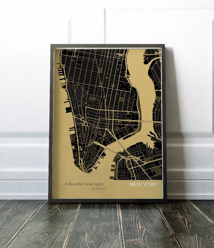 New York City Street Map Print - Straw