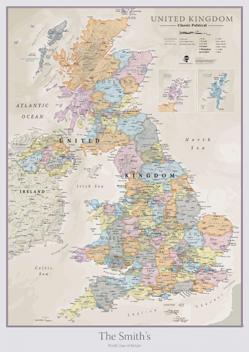 Personalized UK Classic Wall Map