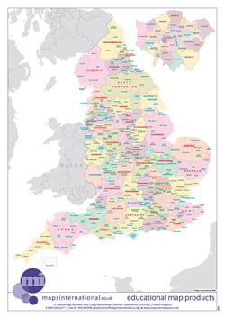 UK map with country/ county/ district/ unitary boundaries and names.