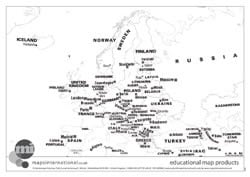 Outline black and white Europe map 